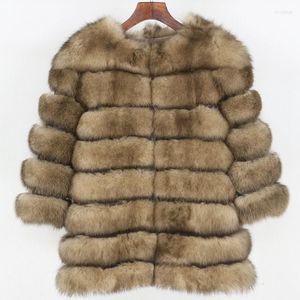 Kvinnors päls faux lyx vinterjacka kvinnor 2023 real coat naturlig stor fluffig ytterkläder streetwear tjock varm varm tre kvarts ärmvinnor