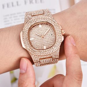 Mens Watches Fashion Luxury Diamond Brand Date Quartz Watch Men Gold Stainless Steel Business Watch Montres De Marque De Luxe Y190248O