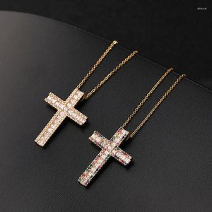 Colares de pingente requintado multicolor zircon cruz quadrada para mulheres clavícula corrente casal moda jóias presente religioso