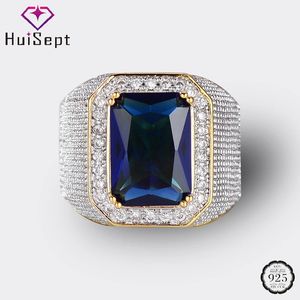 Wedding Rings HuiSept Men Ring Silver 925 Jewelry Rectangle Sapphire Zircon Gemstones Trendy Finger Rings Accessories Wedding Engagement Party 231128