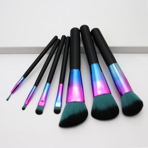 Make-up Pinsel Pinselset Lidschatten Brush7 Bunter Farbverlauf blauer Holzgriff Beauty