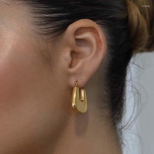 Hoop Earrings Trendy Gold Silver Color U-shaped Metal Smooth Geometric Hollow Design Ear Buckle For Women Girl Fashion Jewelry