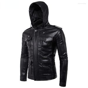 Herrenjacken Herren weiche PU-Lederjacke mit Kapuze schwarze Taschen Plus Size Motorrad männliche Markenkleidung