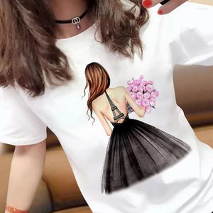 Camisetas femininas harajuku bonita senhora imagens impressas mulheres casual magro branco camiseta de manga curta topos moda streetwear tshirt