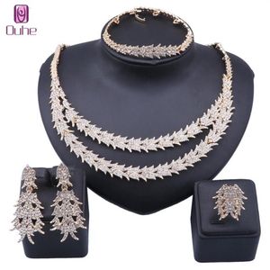 Bridal Dubai Gold Crystal Wedding Necklace Armband Earring Ring Smycken Set Nigerian Party Women Fashion Jewelry Set296m