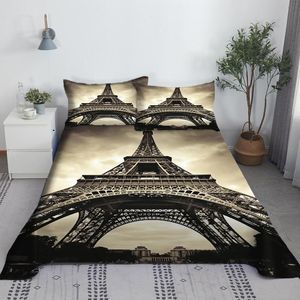 Set Paris Eiffel Tower Bed Sheet Set 3D Printed Bed Flat Sheet With Pillow Cover For Adults Kids Single Double Size Dropshipping