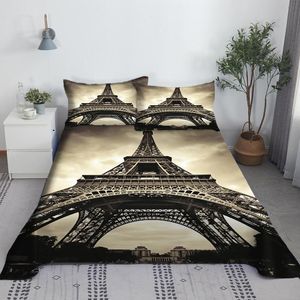 Conjunto de lençol da torre eiffel de paris, conjunto de lençol com impressão 3d, lençol plano com capa de travesseiro para adultos e crianças, tamanho único e duplo, dropshipping