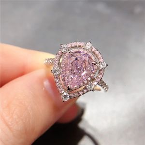 Wedding Rings Solid 18K White Gold Cute Lady 2CT Light Pinky Diamond Engagement For Women Beautiful Birthday Jewelry Gift Girl 231128