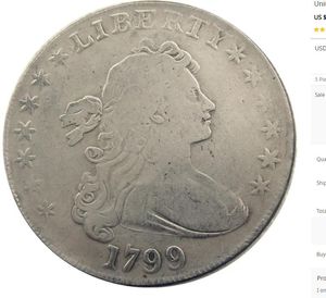 Monete degli Stati Uniti 1799 Busto drappeggiato Ottone placcato argento Moneta con bordo lettera dollaro