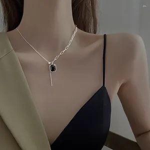 Colares de pingente de moda declaração preto colar quadrado para mulheres banhado a prata suéter clavícula corrente festa luxo jóias presente