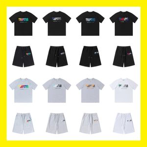 Herren-Trainingsanzüge, Trapstar-T-Shirt, kurzärmeliges Print-Outfit, Chenille-Trainingsanzug, schwarze Baumwolle, London, Streetwear, S-2XL