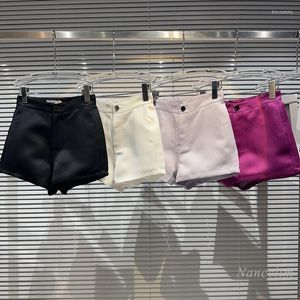 Kvinnors shorts 2023 Summer Purple Satin for Women Classic Style Solid Color Elegant Girl Short All-Matching