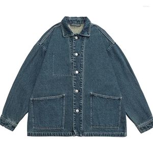 Men's Jackets Autumn Denim Jacket Old Washed Loose Large Patch Pocket Designer Unisex Couples Jean Plus Size M-5XL