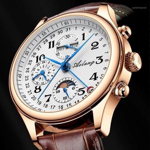 Orologi da polso AILANG Top orologio meccanico da uomo multifunzionale fasi lunari 24 ore in acciaio inossidabile orologi automatici da lavoro255u