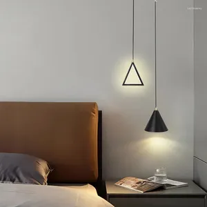 Lustres LED Pingente Arte Moderna Cabeceira Lustre de Cobre Preto Ouro Simples Geométrico Quarto Fundo Dupla Linha Longa