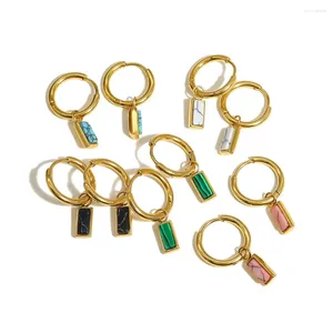 Hoop Earrings Vintage Chic Jewelry 18K Gold Plated Stainless Steel Colorful Stone Turquoise Round Huggie Party