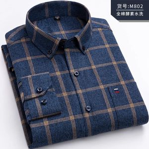 Men's Dress Shirts Long Sleeve Shirt Men 100% Pure Cotton 7XL Plaid Business Slim Fit Shirt Men Casual Korean Clothes Oversized Button Up Shirt 231129