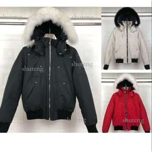 Winter Down Jackets Mens Black Ballistic Bomber Jacket Slim on Waist Short Coats with Hooded White Fox Fur Collar Scissors on the Arm 10 986