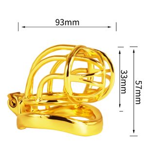 Small Cock Cage Male Golden Chastity Lock Device Metal Penis Ring BDSM Adult Game Fantasty Bondage Sex Toys for Man P0826