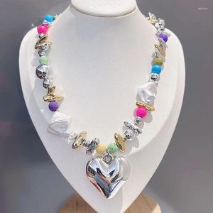 Pendant Necklaces Multi Colors Volcanic Rock Necklace For Women Large CCB Heart Imitation Pearls Fashion Jewelry Holiday Accessories MQ102