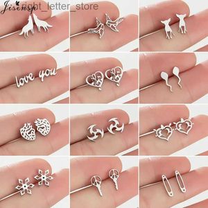 Stud Tiny Metal Animal Stud Earrings Women Fashion Safety Pin Earings Cute Swallow Wolf Music Heart Ear Piercing Jewelry Unusual Gift YQ231128