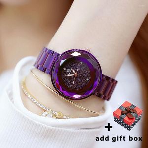 Armbandsur Fashion Crystal Watches Women Starry Sky Wrist Watch Purple Female Wristwatch For Ladies Montre Femme 2023