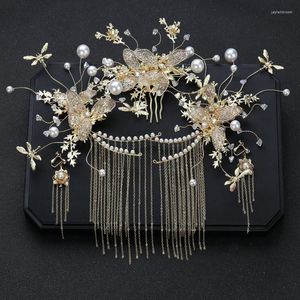 Headpieces Chinese Bridal Headgear Golden Phoenix Crown Xia Pi Costume Hair Accessories Set Wedding Hanfu