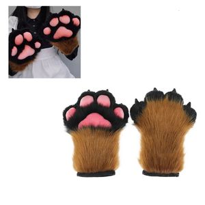Fingerless Handskar Wolf Dog Foxes Paw Claw Gloves kostymtillbehör cosplay animaliska päls plysch full finger vantar fursuit för vuxna 231128