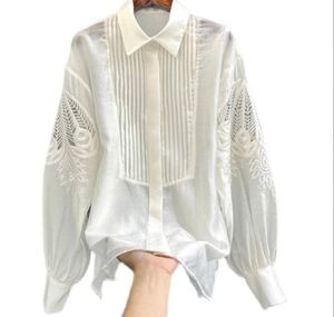 Винтажный пенни в стиле легкая и тонкая тяжелая промышленная вышивка белая рубашка с длинным рукавом с длинным рукавом топ 48