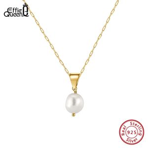 Chokers EFFIE QUEEN Real 925 Sterling Silver Cultured Freshwater Pearl Necklace for Women Handmade 14K Gold Pendant Jewelry GPN24 231129