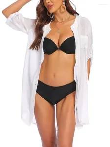 Costume da bagno da donna bianco cardigan camicia abito 2023 estate tinta unita sexy minigonna casual protezione solare camicie da spiaggia all'ingrosso