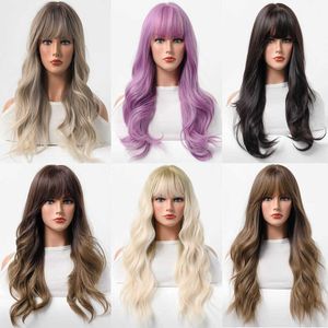 Synthetic Wigs Wig Women's Long Hair Straight Bangs Long Curly Hair Large Wav Round Face Hairstyle Fashionable Head Cover