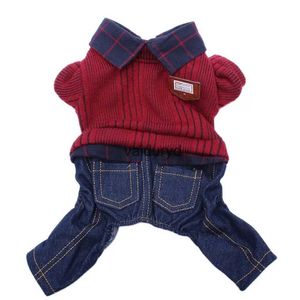 Cão vestuário denim menino camisola macacão gato filhote de cachorro casaco et camisa calças outono / inverno 3 cores 5 tamanhosvaiduryd