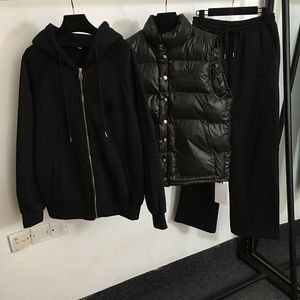 黒い厚いスポーツトラックスーツの男性女性3ピーストラックスーツクラシック刺繍フーディーパンツコットンベストジャケット