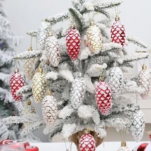 Christmas Decorations 5pcs Tree Pendant Painted Pine Cone Balls Hanging Ornament 2024 Year Noel Gift Navidad Home Decoration 231128