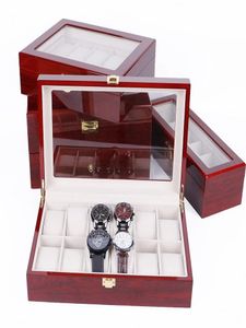 Watch Boxes Cases 2/3/5/6/10/12 Slots Red/Black Handmade Luxury Wooden Watch Box Jewelry Organizers Case Wood Holder Boxes For Men And Women 231128