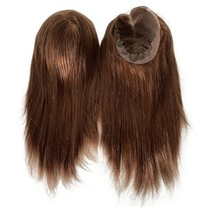 16 Inches Brown Color 4# Peruvian Virgin Human Hair Replacement 7x9 Q6 Toupee Swiss Lace Topper for European Man