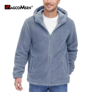 Męskie bluzy bluzy Magcomsen Winter Zip Up Fuzzy Sherpa podszyta polarna bluza z kapturem 2 kieszenie ciepłe grube kurtka 231129