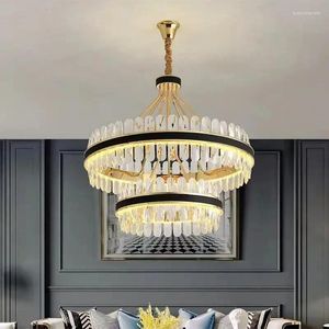 Lampy wiszące salon Luster Crystal Kryształ Nowoczesny dom luksusowy vintage Dekoracja oświetlenia okrągłego złotego ciasta żyrandol