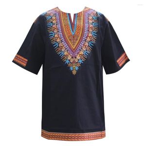 Etnik Giyim Gelişleri Afrika Dashiki Erkekler T-shirt v yaka siyah tarzı moda baskı 2023