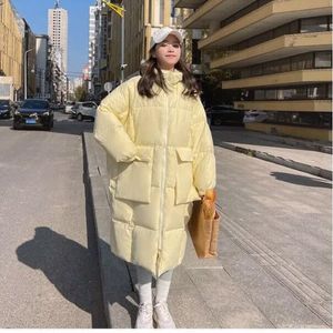 Женская верхняя одежда, пальто, молочно-желтый пуховик, женская хлопковая куртка средней длины, новинка зимы 2023 года, корейская свободная хлопковая куртка с утолщенной теплой курткой