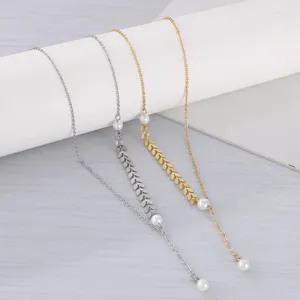 Pendant Necklaces Trend Elegant Shell Imitation Pearl Necklace For Women Stainless Steel Gold Silver Color Leaves Choker Jewelry Wholesale