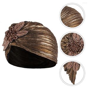 Berets 1Pc Noble Ruffled Gold Stamping Turban Hat Delicate Wrap