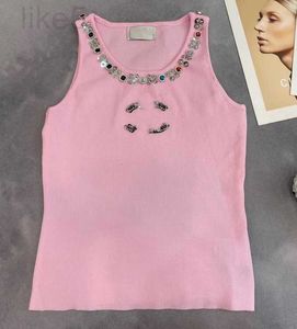 Women's Knits & Tees designer New Double C Heavy Industry Beaded Round Neck Contrast Color Sleeveless Knitted Tank Top Versatile Casual Slimming USLH