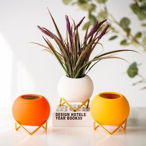 Planters & Pots Small Ceramic Flower And With Gold Metal Stand 4 Inch Coloful Cactus Succulents Potted Indoor Planter Pot Gift249l