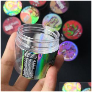 Förpackningsflaskor grossist hologram klistermärke 3.5 gram 60 ml tunn mynta mylar väskor plast burk tank torr örtblomma behållare med sticke dhjak