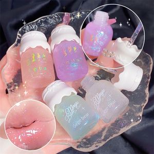 Hydrating Clear Glitter Lipgloss - Milk Jar Design Lip Plumper Oil, Moisturizing & Long-Lasting Shine