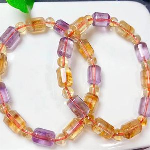 Link Bracelets Natural Amethyst And Citrine Bracelet String Charms Strand Exquisite Jewelry Gift Healing Crystal Energy 1pcs 8x12mm