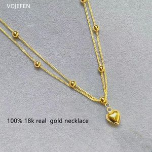 Chokers Vojefen 18K Pendant Heart Necklace Original AU750 Pure Gold Rope Choins Choker Luxury Syckel Personlig fin smycken trend 231129