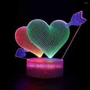ナイトライト3カラーダブルハートモデリング3D LEDライトタッチスイッチ結婚式の誕生日の家の装飾用ロマンチックなテーブルランプ
